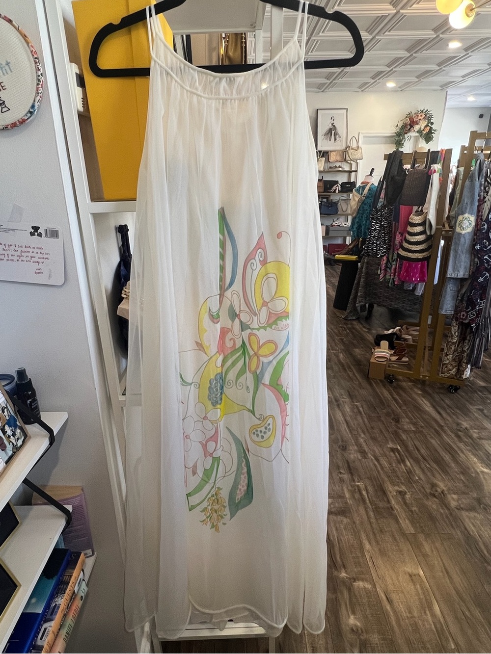 Vintage White Maxi Dress slip with Pastel Floral Motif
